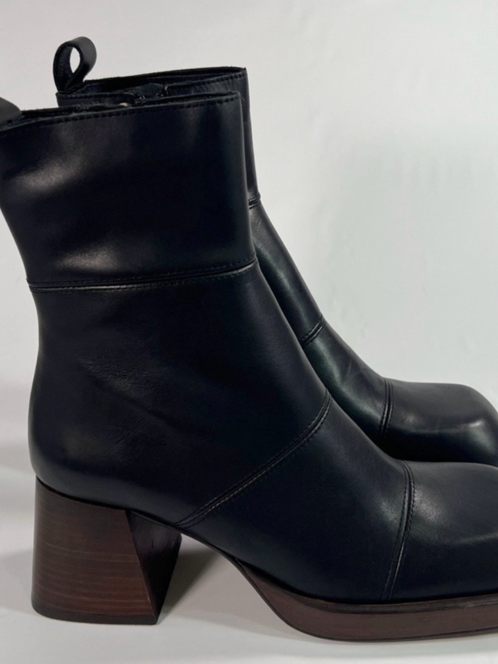 ASOS Black Leather Square Toe Block Heel Ankle Boots